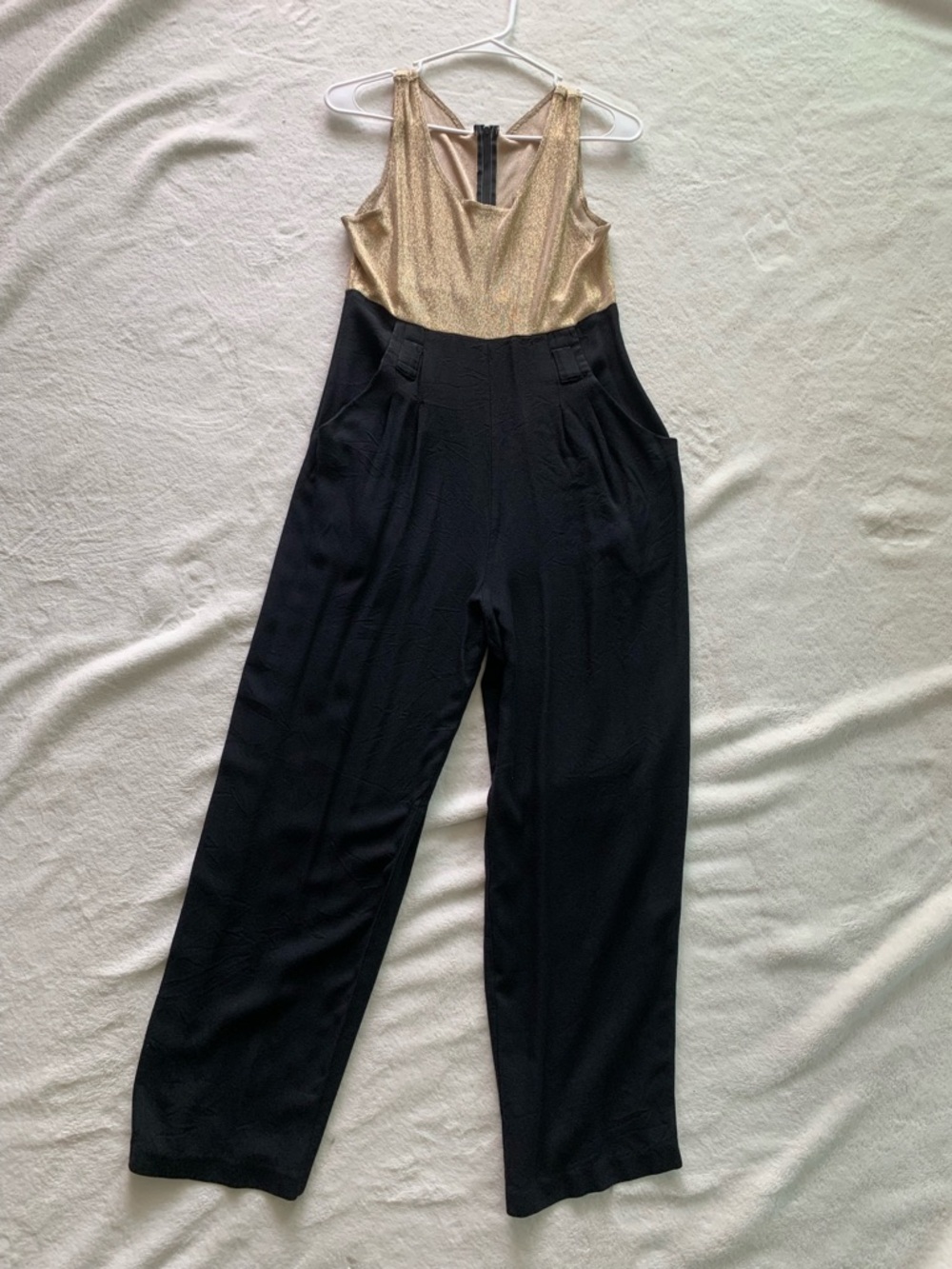 Gold & Black Sleeveless Metallic Bodice Jumpsuit